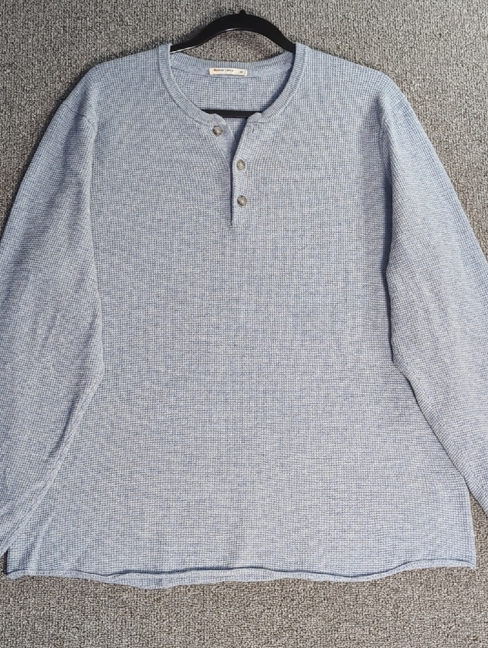 Marine Layer Liam Henley Sweater - Wool Blend Size XL Heather Sky Baby Blue